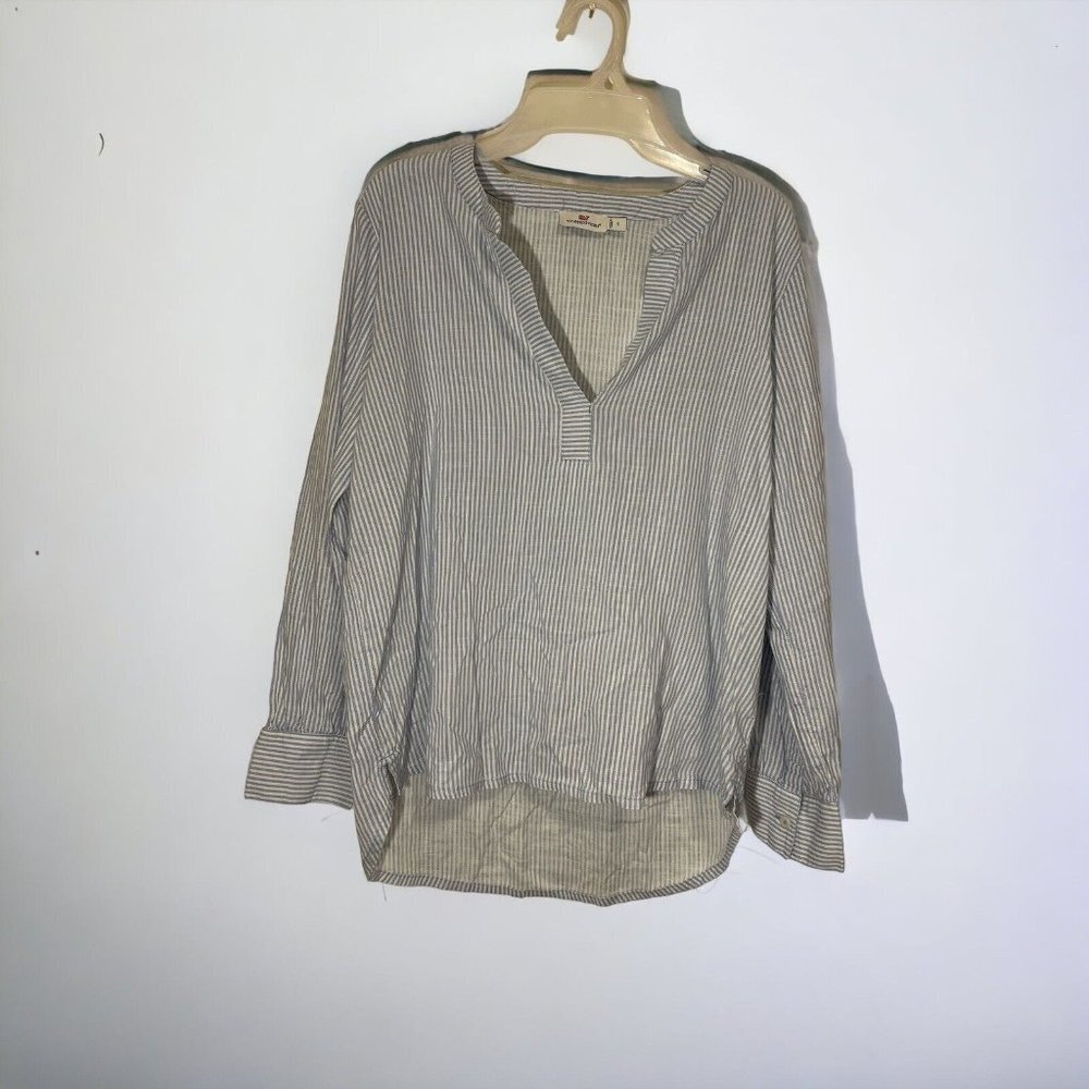 Vineyard Vines Easy Stripe Savannah Popover Tunic Top Long Sleeves Womens Blue S